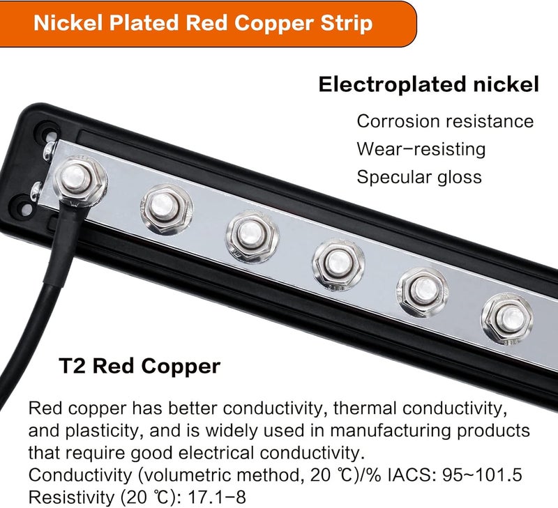 AMOMD 600 A High Current Copper Bus Bar 300V AC / 48V DC 8 Way 3/8 inch (M10) Studs 8#8-32 Screws Electrical Terminal Ground Distribution Block Battery Buss Bars with Cover (Black) - Image 4